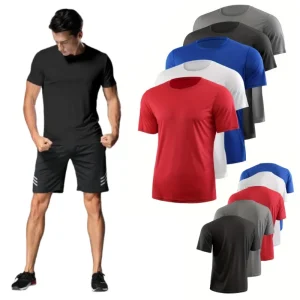 Men's Quick Dry Short Sleeve Gym Running Moisture Wicking Round Neck T-Shirt Training Exercise Gym Sport Shirt Tops Lightweight