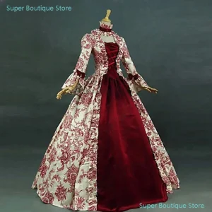 Women Lace-Up Medieval Long Dress Ruffles Bow Vintage Victorian Carnival Maxi Patchwork Floral Female Fairy As Birthday Present
