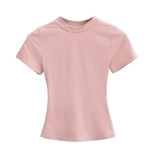 2025 New High Quality Casual T shirt Sexy Slim Short Sleeves Fashion Trend Solid Women Clothing y2k Tops
