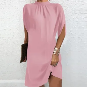 2024 Summer Autumn Women Fashion Round Neck Loose Bat Sleeve Round Neck Dress