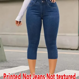 5978 [Printed Pants - Not Denim Fabric] Printed Leggings , Women's Capri Pants, Imitation Denim Printed Leggings