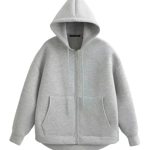 HH Autumn Women Gray Jacket With Hood Long Sleeve Big Pocket Zipper Jacket Coat Woman Loose Casual Outerwear Coat Tops