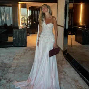 Aenyrst Customized Celebrity Evening Dresses Pink Sleevesless Prom Dresses High Neck Pleated Beadings Ankle Length Party Dresses
