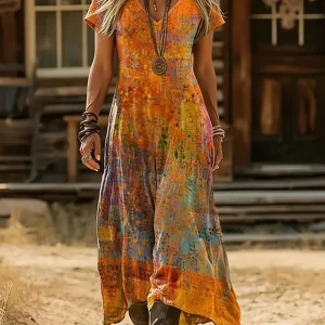New style vintage V-neck floral dress for women in spring and summer